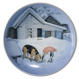 Wiberg Juleservice, plaquette / Smørtallerken nr. 2, nisse og hund, Bing & Grøndahl nr. 1502709