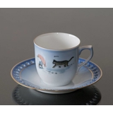 Wiberg Weihnachtsgeschirr, Tasse und Untertasse, Wichtel und Katze, Bing & Gröndahl Nr. 3503305