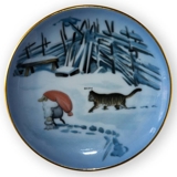 Wiberg Juleservice, plaquette / Smørtallerken nr.3, nisse og kat, Bing & Grøndahl nr. 1503709