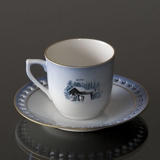 Wiberg Juleservice, kop med underkop, nisse og kat, Bing & Grøndahl nr. 3505305