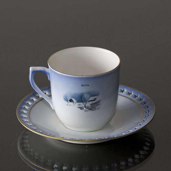 Wiberg Juleservice, kop med underkop, nisse og kat, Bing & Grøndahl nr. 3506305