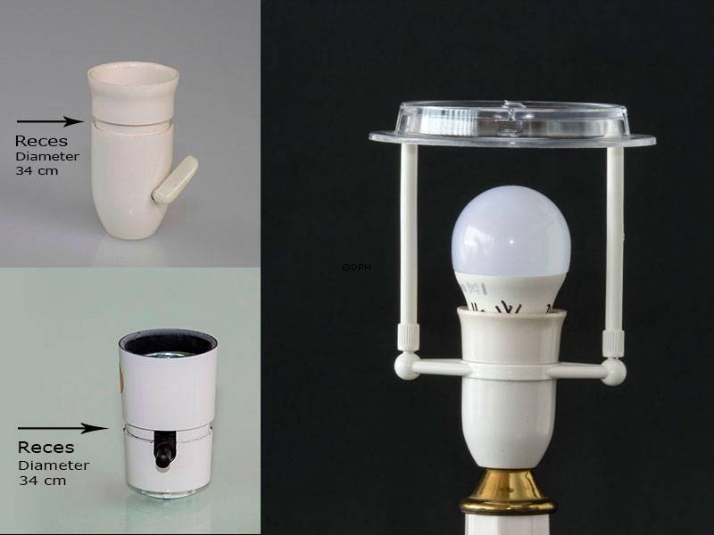 Skærmstativ/Skærmholder (til gamle E27 fatninger UDEN omløbsringe - ø34 mm) Lavt (Bruges når et alm. stativ får skærmen til at side for højt)