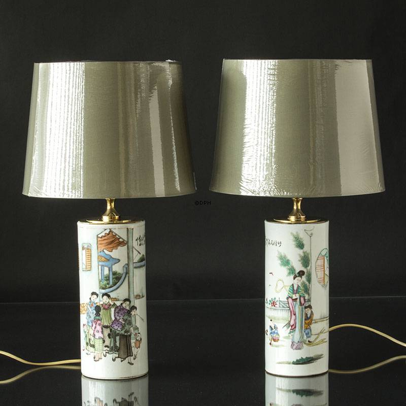 Rund cylinderformet lampeskærm 24 cm i højden, olivengrøn bomuld stof