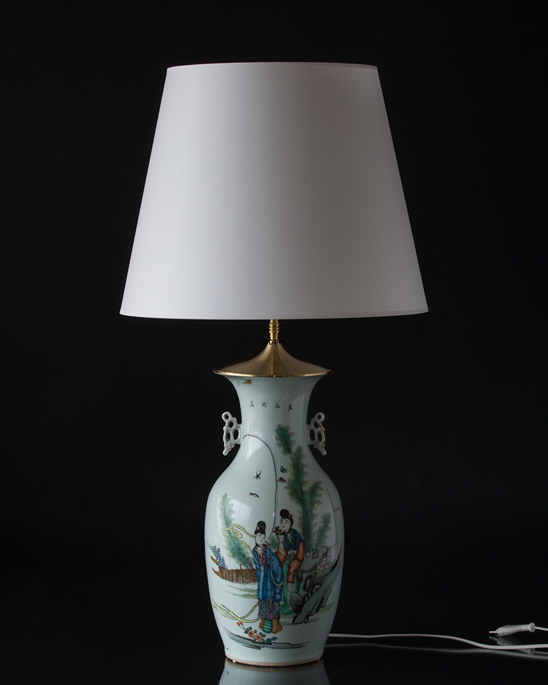 Rund cylinderformet lampeskærm 35 cm i højden, hvid chintz stof