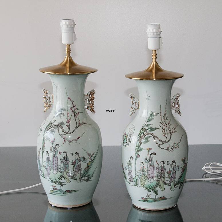 Kinesiske bordlamper, semiantik, sæt af 2 stk.
