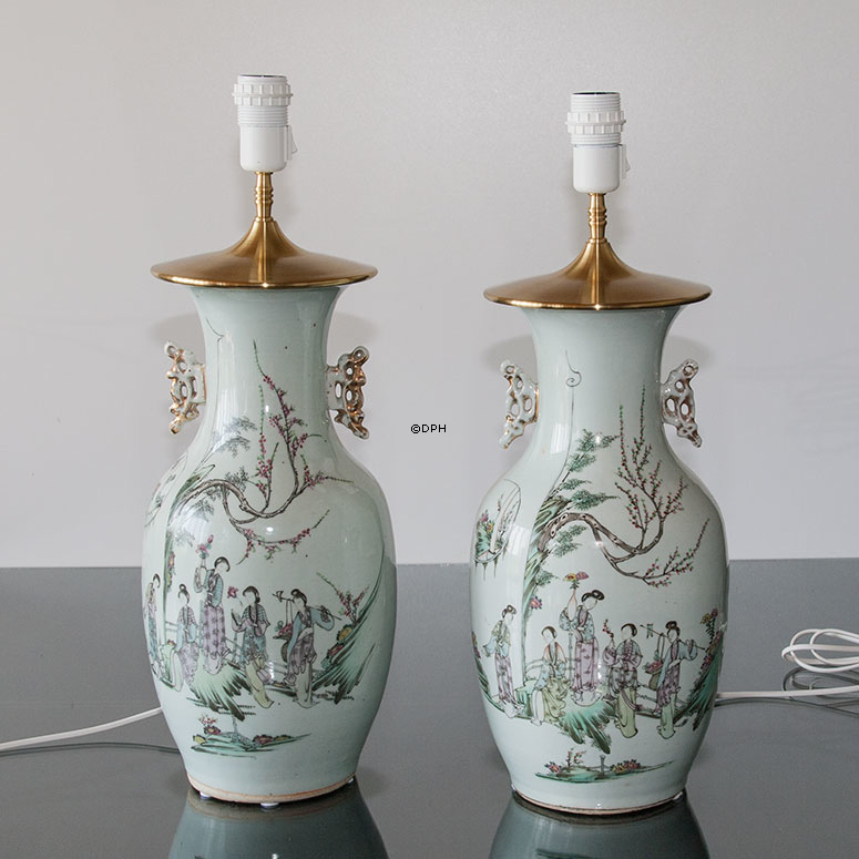 Kinesiske bordlamper, semiantik, sæt af 2 stk.