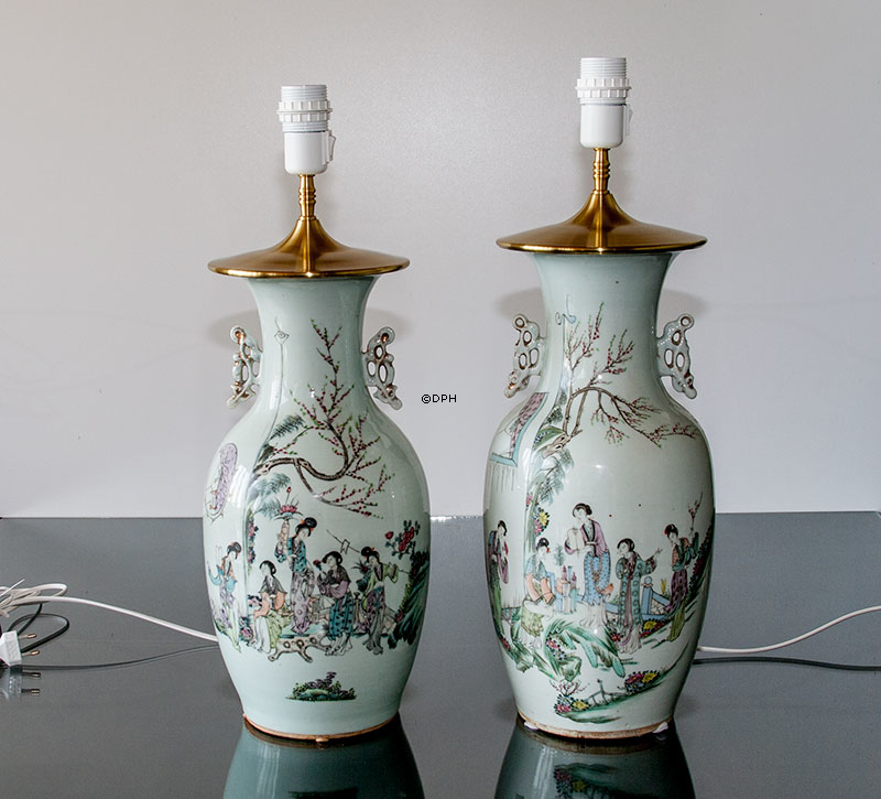 Kinesiske bordlamper, semiantik, sæt af 2 stk.
