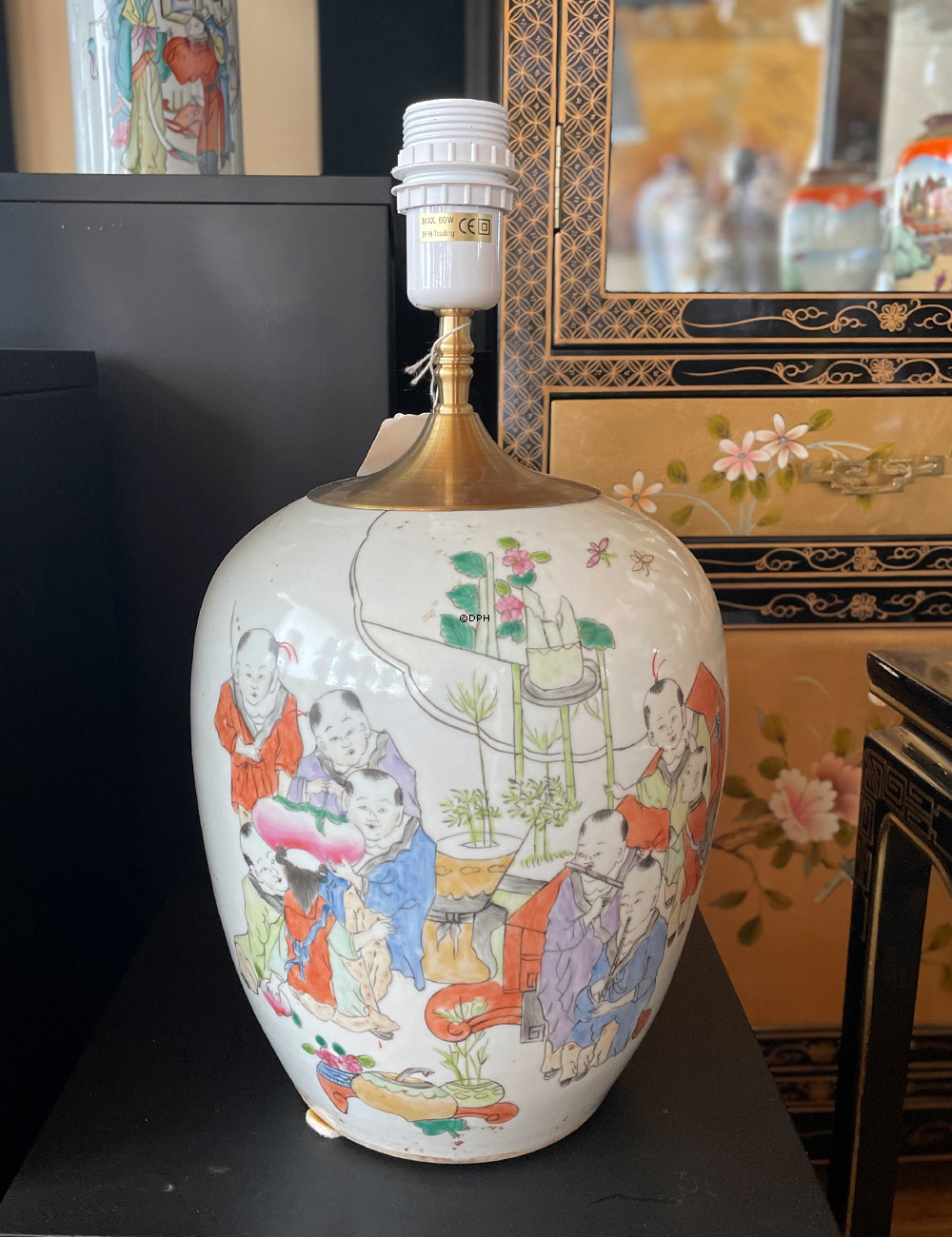 Kinesisk bojanlampe - semiantik bordlampe med ny montering