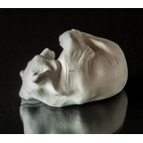 Isbjørn i hvid bisquit, Royal Copenhagen isbjørn, liggende isbjørneunge figur nr. 072