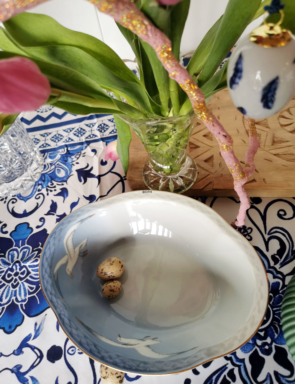 Mågestel med guld, oval grønsagsskål 24cm, Bing & Grøndal nr. 12B