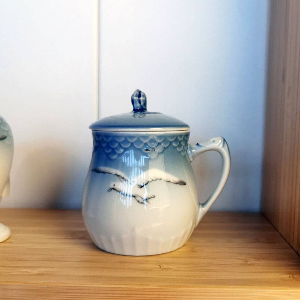 Mågestel UDEN guld, sennepskrukke med hank, Bing & Grøndahl nr. 210