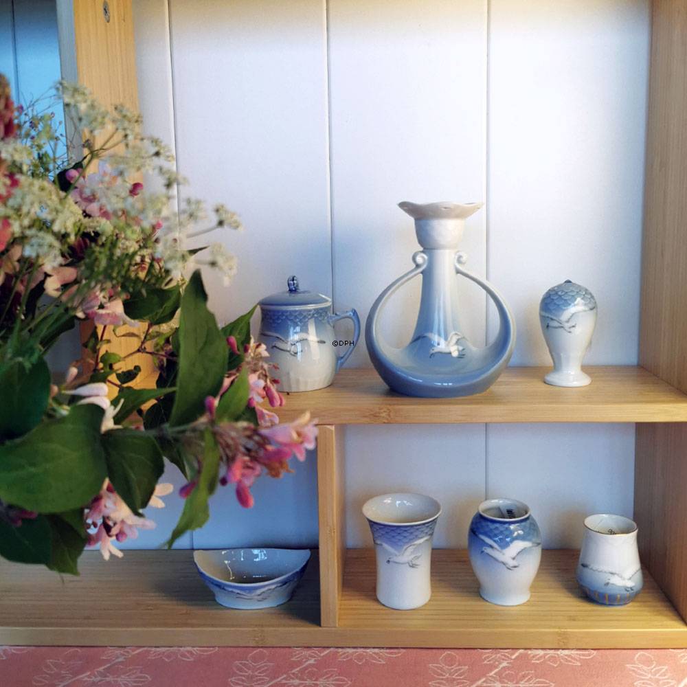 Mågestel UDEN guld, sennepskrukke med hank, Bing & Grøndahl nr. 210