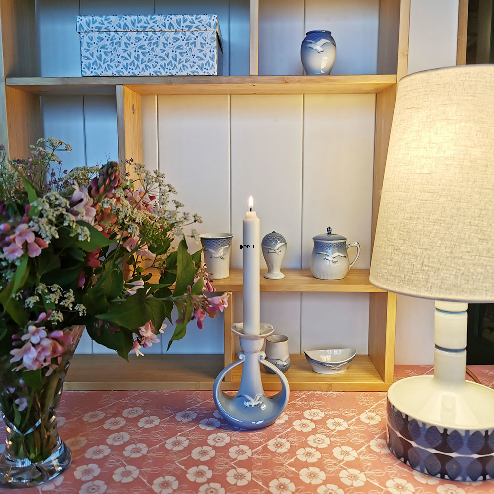 Mågestel UDEN guld, lysestage nr. 72 eller 503, Hvid top/blå bund