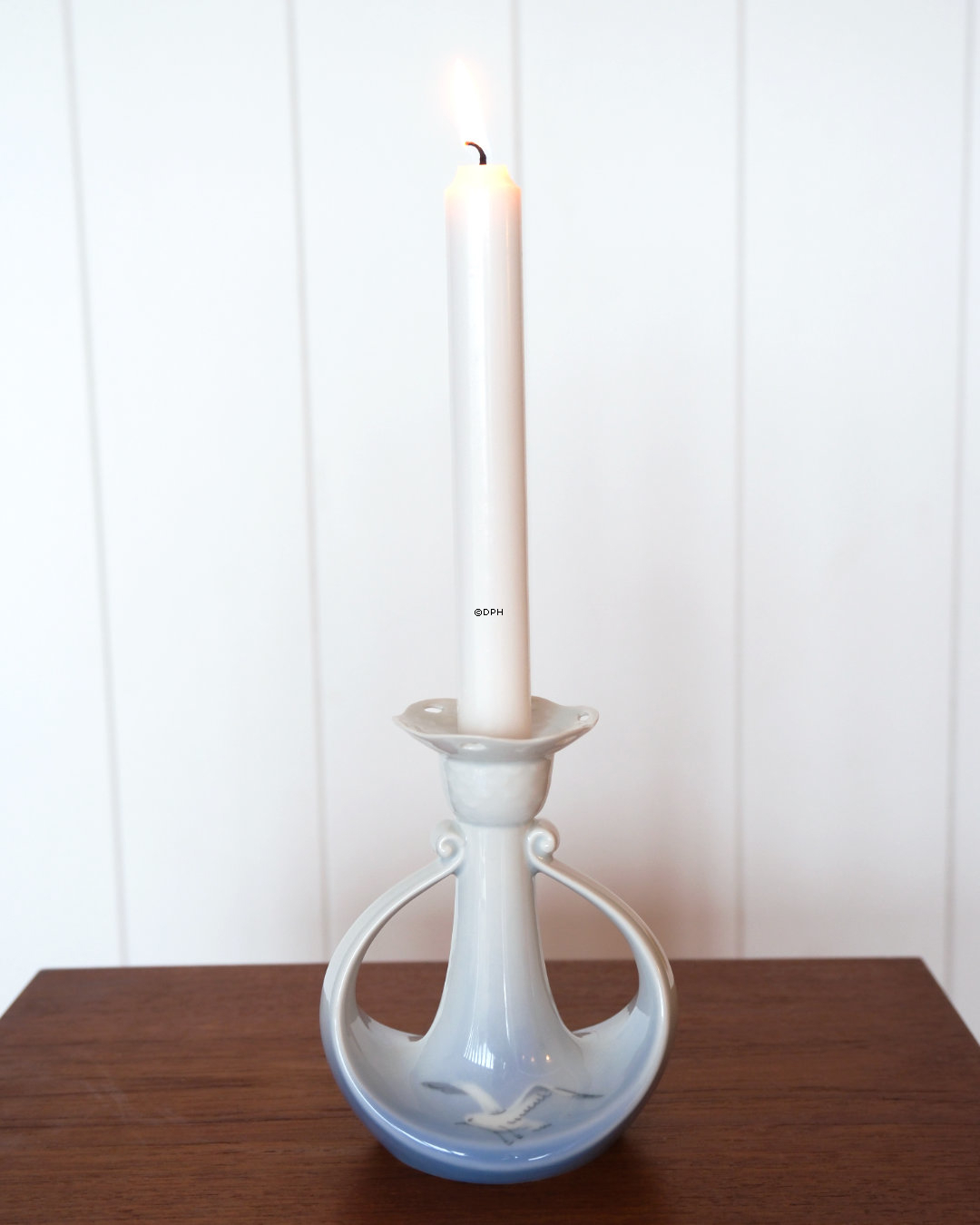 Mågestel UDEN guld, lysestage nr. 72 eller 503, Hvid top/blå bund