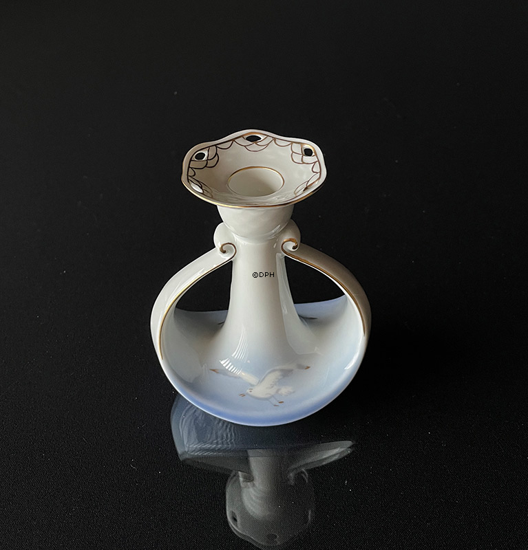 Mågestel med guld, lysestage, Bing & Grøndahl - Royal Copenhagen - Hvid top/ blå bund