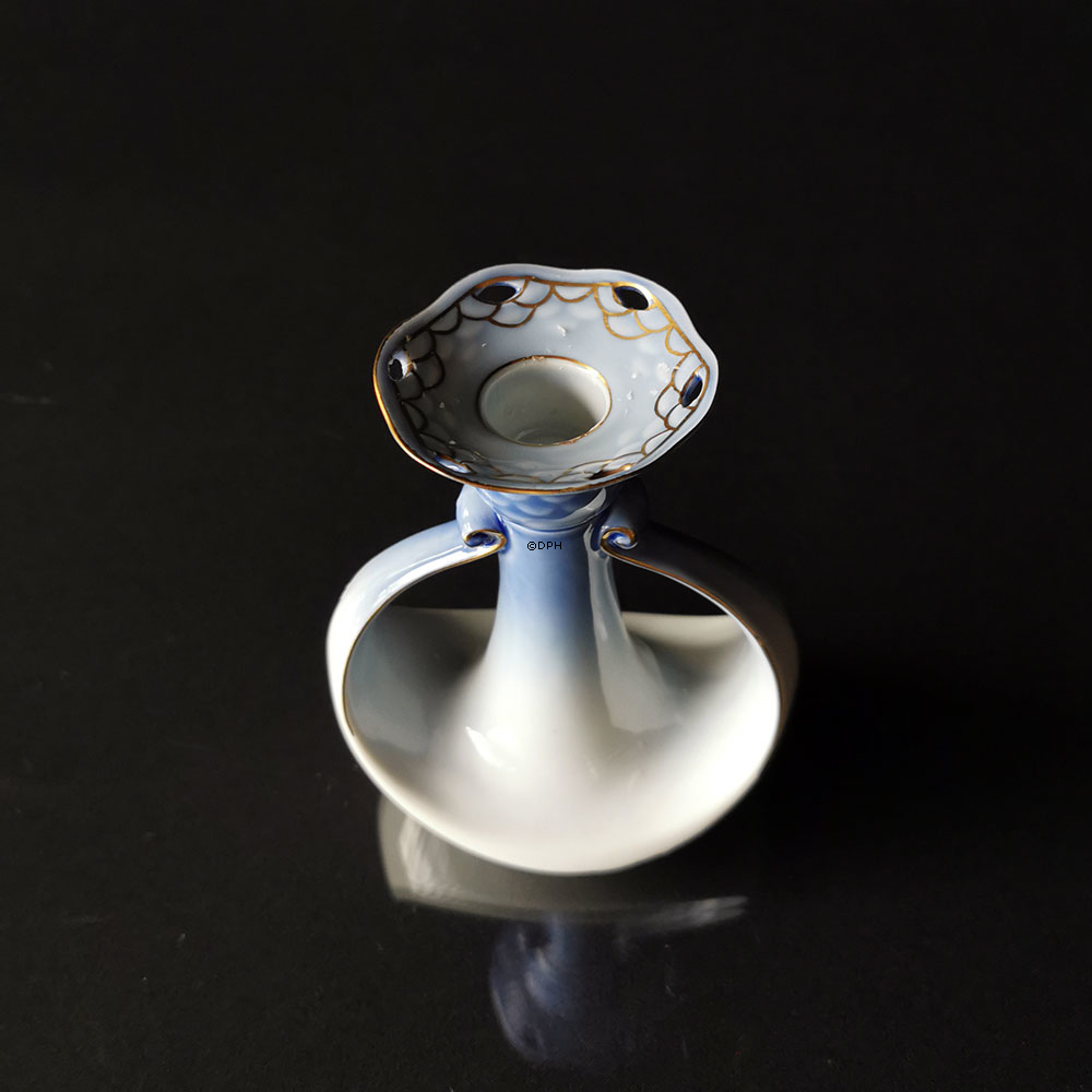 Mågestel med guld uden måge, lysestage nr. 72 eller 503, Blå top/hvid bund