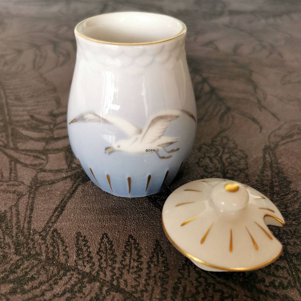 Mågestel med guld, sennepskrukke nr. 52