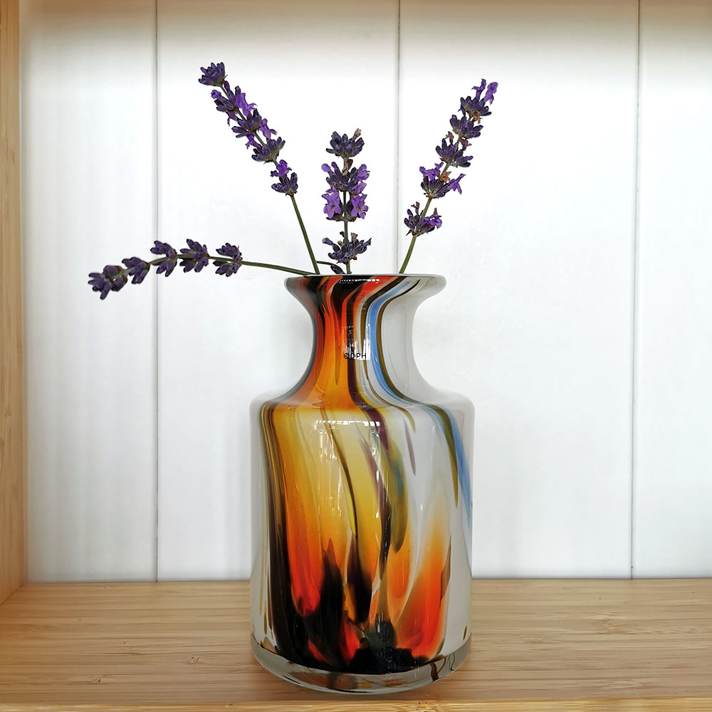 Holmegaard Cascade vase med orange dekoration, 15 cm