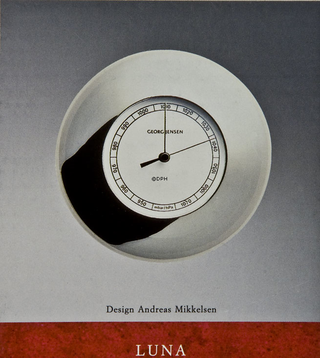 Georg Jensens "Luna" barometer 14 cm tin m/hvid skive