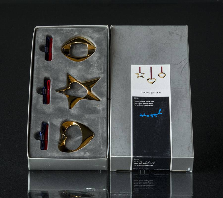 Georg Jensen ornamenter hjerte, stjerne og kugle, 3 stk. lille