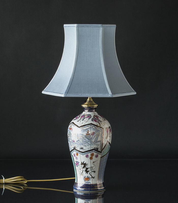 Sekskantet lampeskærm 29 cm i højden,  lys blå silke