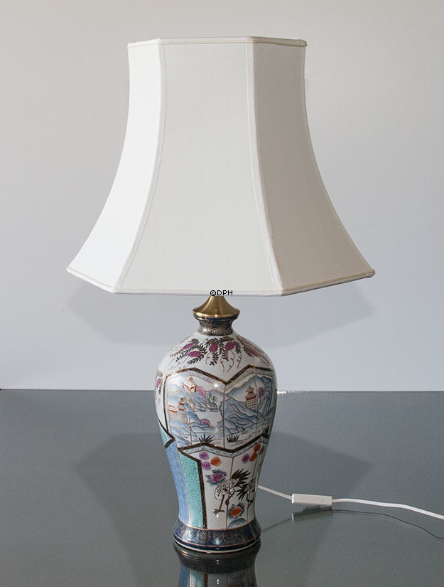 Sekskantet lampeskærm 33 cm i højden, hvid silke