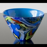 Large Blue Glass Bowl, Hand Blown Glass Art,