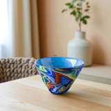 Large Blue Glass Bowl, Hand Blown Glass Art,