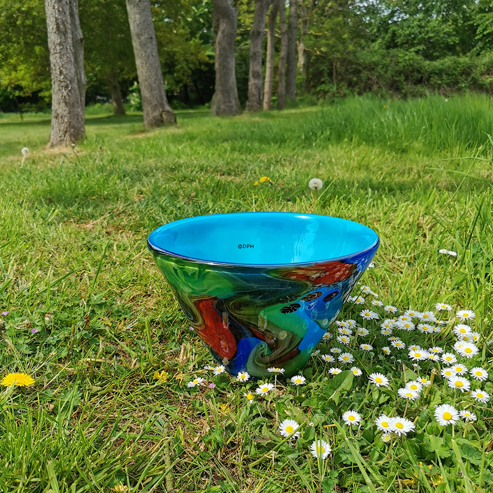 Stor blå glasskål, Bowle, diameter 30cm, Glaskunst,