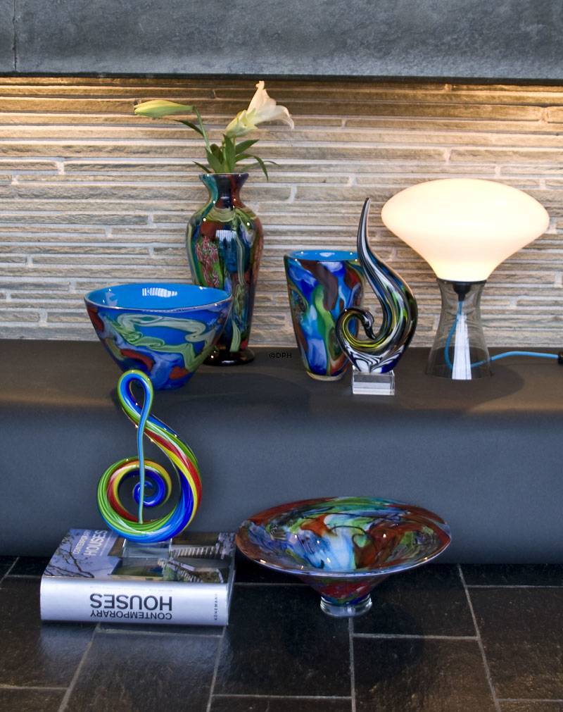 Stor blå glasskål, Bowle, diameter 30cm, Glaskunst,