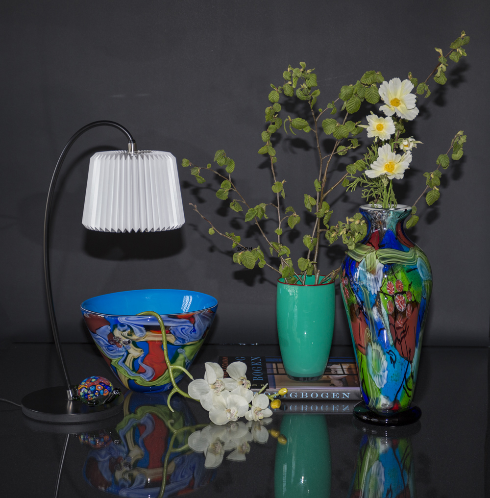 Stor blå glasskål, Bowle, diameter 30cm, Glaskunst,