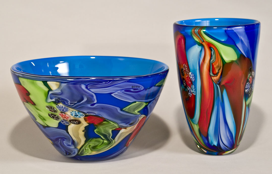 Stor blå glasskål, Bowle, diameter 30cm, Glaskunst,