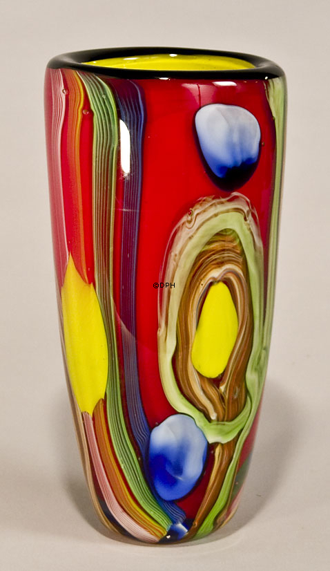 Rød glasvase, 25cm, Glaskunst, Mundblæst