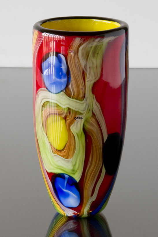 Rød glasvase, 25cm, Glaskunst, Mundblæst