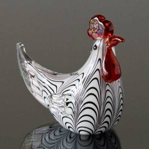 Glashøne Hvid glas høne m/sorte aftegn, 16cm, Glaskunst, | Nr. 4304 | DPH Trading
