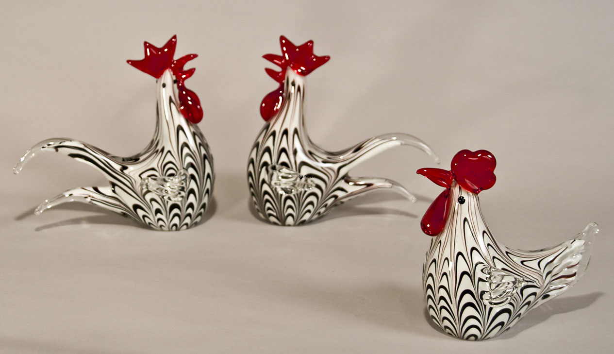 Glashane - Hvid m/sorte aftegn, 16cm, Glaskunst, Mundblæst,