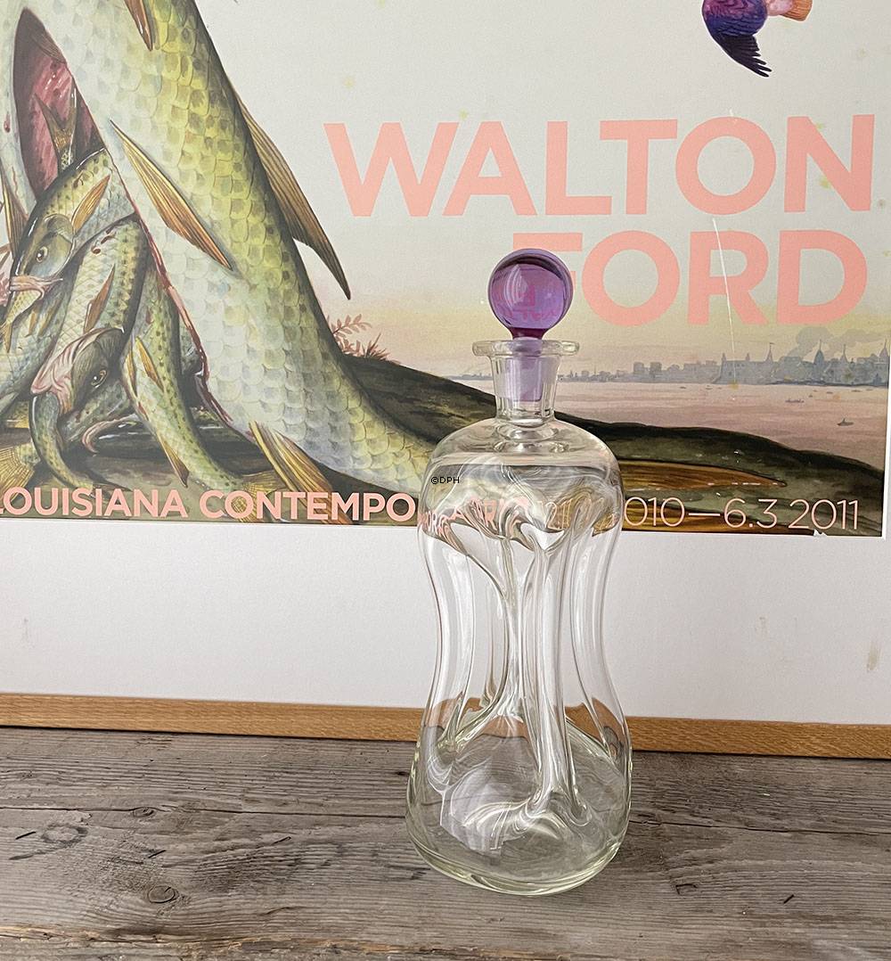 Holmegaard Klukflaske Stor 30 cm m/rosa prop - Gammel