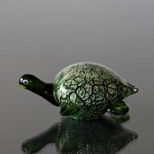 Glas Skildpadde i grønt glas, Mundblæst glasfigur, glaskunst, 
