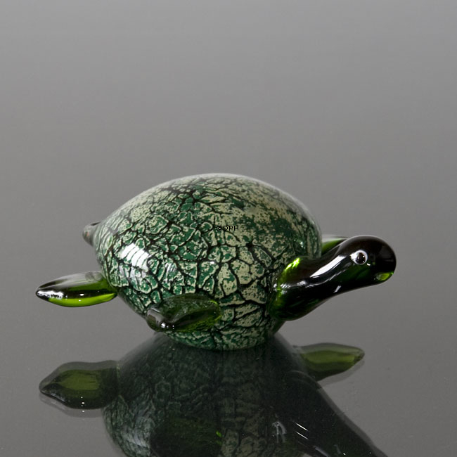 Glas Skildpadde i grønt glas, Mundblæst glasfigur, glaskunst,