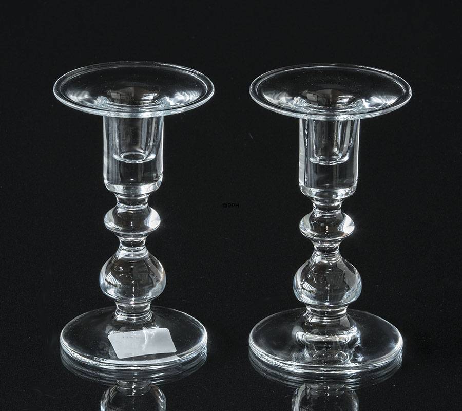 Gamle Holmegaard Charlotte Amalie lysestager, klar, lille, sæt af 2 stk.
