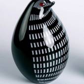 Glas Pingvin, sort med hvidt, Mundblæst glaskunst, 