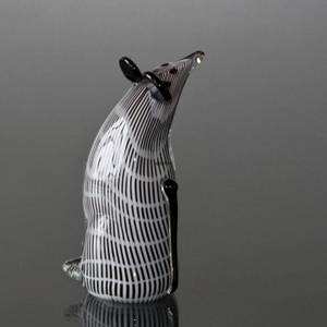 Siddende glasmus sort og hvidt glas, Mundblæst glasfigur, | Nr. 4370 | DPH Trading