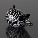 Glass Mouse Figurine, Black and White striped, Hand Blown Glass Art,