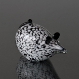 Lying Glass Mouse, Black and White spotted,Hand Blown Glass Art
