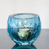 Light Blue Tealight Candle Holder, Glass with cut edge, Hand Blown,