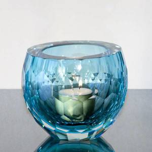 Lyseblå/tyrkis fyrfadsstage slebet glas, Mundblæst glaskunst, | Nr. 4412 | DPH Trading