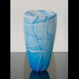 Glass Vase for large bouquet of flowers, Blue with White, Hand Blown Glass
