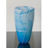 Glass Vase for large bouquet of flowers, Blue with White, Hand Blown Glass