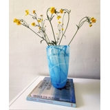 Glass Vase for large bouquet of flowers, Blue with White, Hand Blown Glass