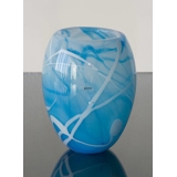 Glas Blumentopf oder Vase, blau mit weiß in Kontrast, Mundgeblasene Glaskunst